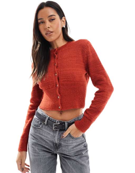 Cárdigan burdeos con cuello redondo y bajo largo de canalé de ASOS DESIGN