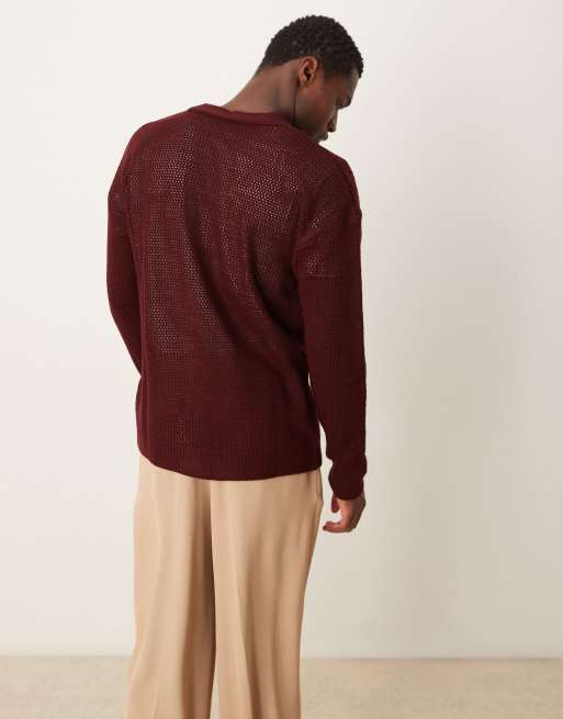 Cárdigan burdeos holgado con patrón de punto de ASOS DESIGN, 4 de 4