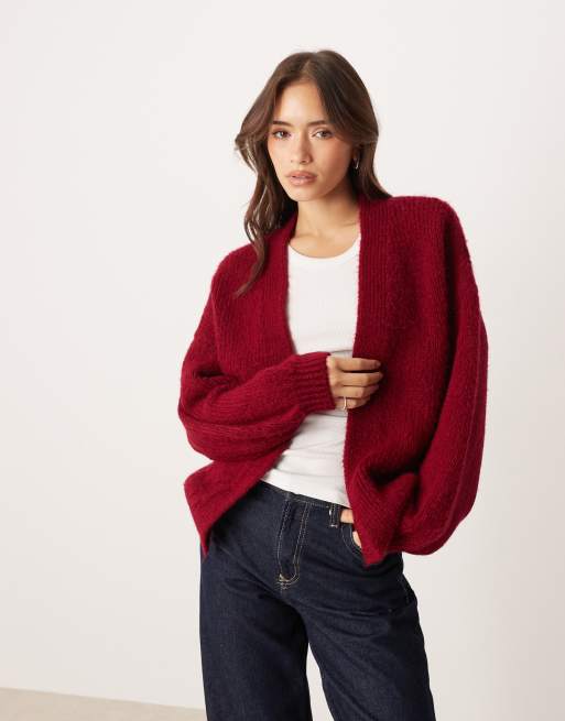 Cárdigan burdeos sin cierres con ribete de ASOS DESIGN