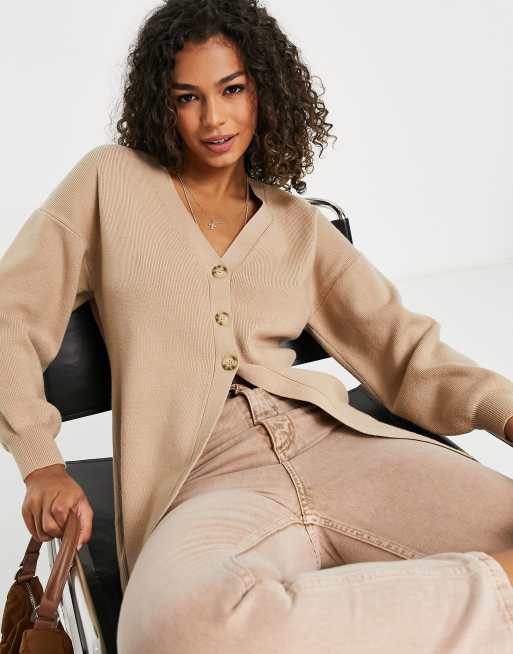 Cárdigan camel con cinturilla ajustada de Miss Selfridge 