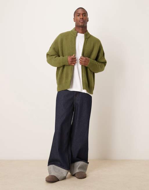 Cárdigan caqui de corte cuadrado ultragrande con cremallera de punto cepillado de ASOS DESIGN, 4 de 4