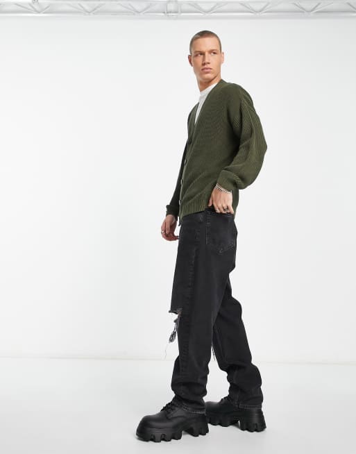 Cárdigan caqui lavado extragrande de punto inglés de ASOS DESIGN, 2 de 4