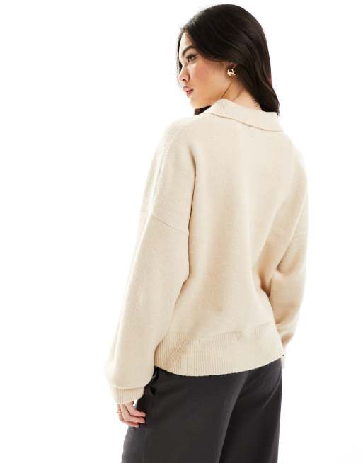 Cárdigan color avena con cuello camisero de punto de ASOS DESIGN, 4 de 4