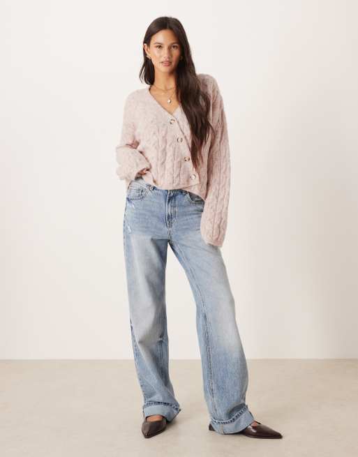 Cárdigan color avena con tapeta asimétrica de punto de ochos de ASOS DESIGN, 2 de 4