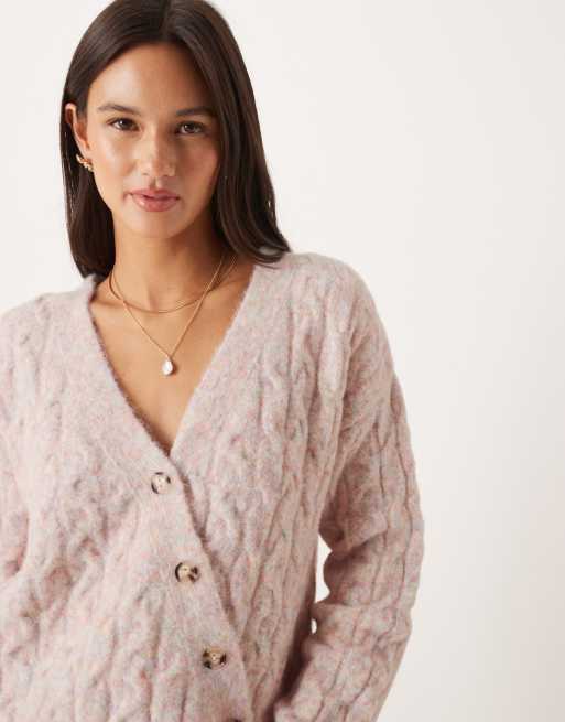Cárdigan color avena con tapeta asimétrica de punto de ochos de ASOS DESIGN, 3 de 4