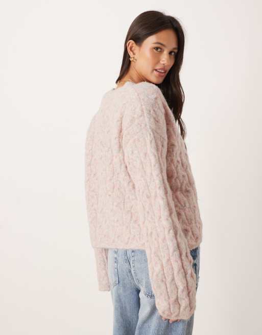 Cárdigan color avena con tapeta asimétrica de punto de ochos de ASOS DESIGN, 4 de 4