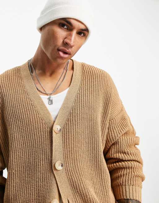 Cárdigan color camel extragrande de punto inglés de ASOS DESIGN