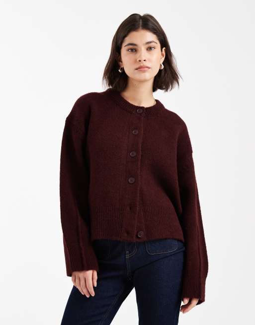 Cárdigan color ciruela de corte cuadrado con cuello redondo y abertura lateral de ASOS DESIGN