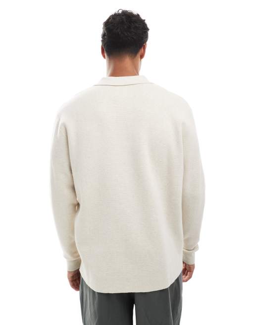 Cárdigan color crema con cuello de solapas de punto de Jack & Jones Premium, 2 de 5