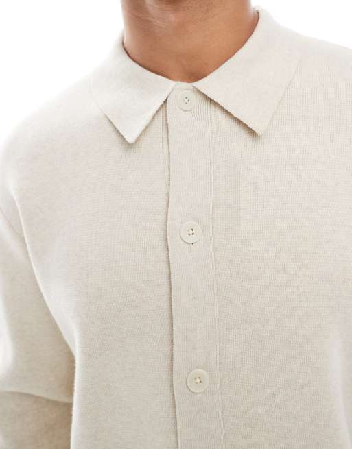 Cárdigan color crema con cuello de solapas de punto de Jack & Jones Premium, 3 de 5