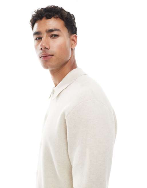 Cárdigan color crema con cuello de solapas de punto de Jack & Jones Premium, 5 de 5