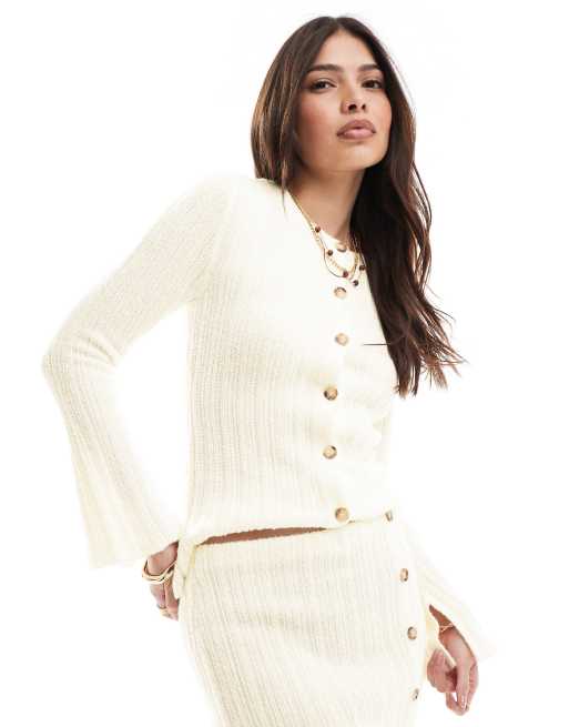 Cárdigan color crema con cuello redondo de punto de ASOS DESIGN (parte de un conjunto)
