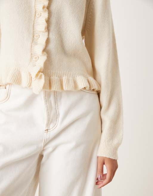 Cárdigan color crema con detalle de flecos de punto de ASOS DESIGN, 3 de 4