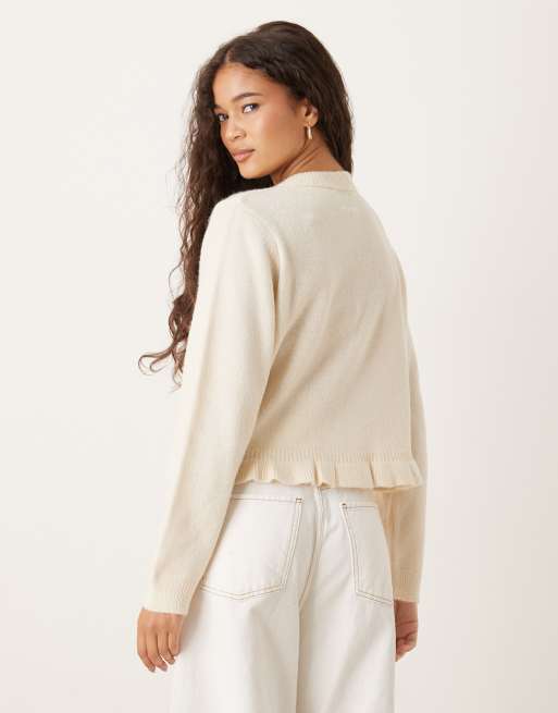 Cárdigan color crema con detalle de flecos de punto de ASOS DESIGN, 4 de 4