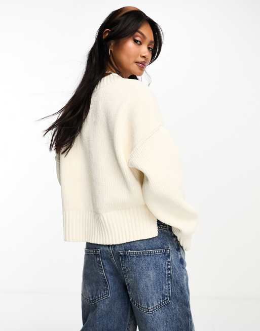 Cárdigan color crema de chenilla de Abercrombie & Fitch, 2 de 4