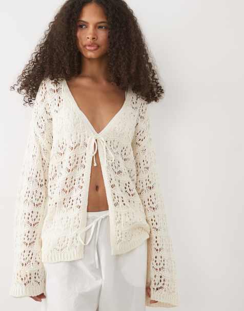 Cárdigan color crema de estilo boho con lazada delantera de Miss Selfridge - view 1