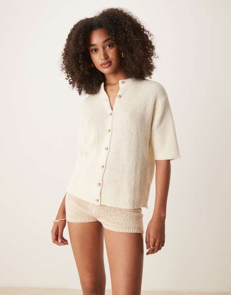 Cárdigan color crema de manga corta de bouclé de ASOS DESIGN - view 1