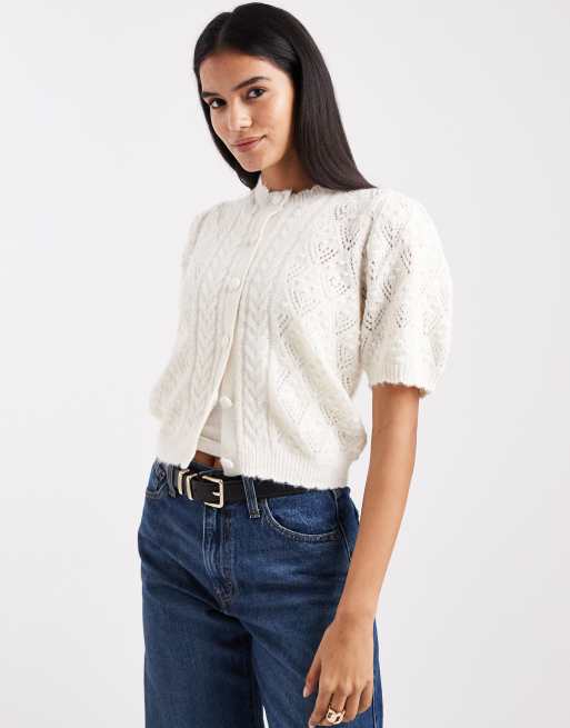 Cárdigan color crema de manga corta de punto pointelle de Levi's