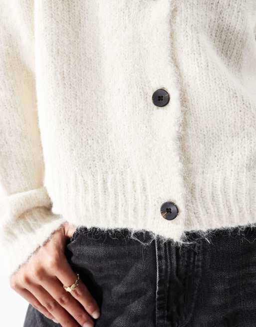 Cárdigan color crema jaspeado con cuello redondo de punto de Vero Moda, 2 de 4