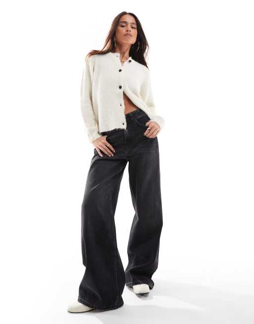 Cárdigan color crema jaspeado con cuello redondo de punto de Vero Moda, 3 de 4