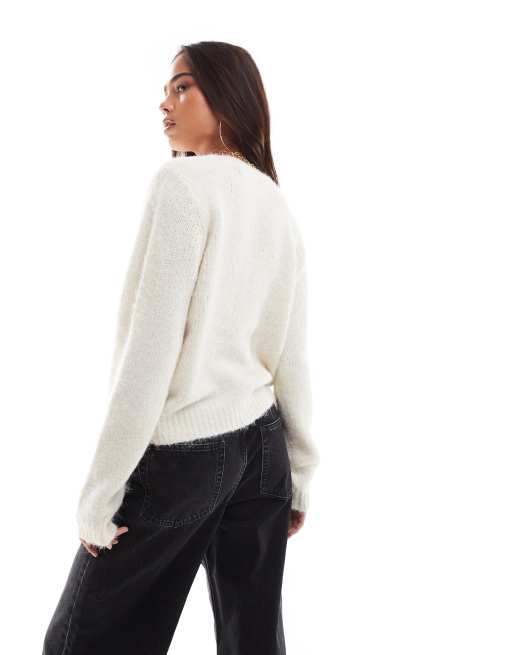 Cárdigan color crema jaspeado con cuello redondo de punto de Vero Moda, 4 de 4