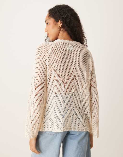 Cárdigan color crudo con lazada delantera de croché de ASOS DESIGN, 3 de 4