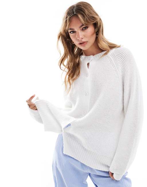 Cárdigan color crudo con mangas raglán de punto mullido de ASOS DESIGN