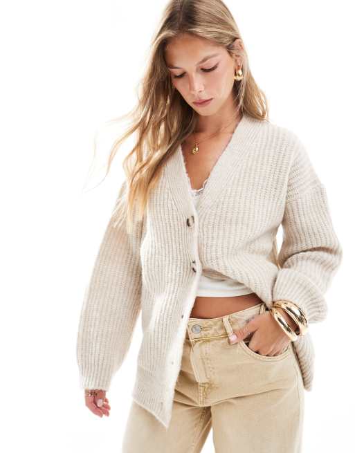 Cárdigan color crudo extragrande de punto grueso de ASOS DESIGN