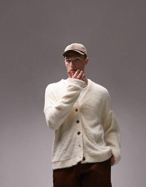 Cárdigan color crudo extragrande mullido de Topman