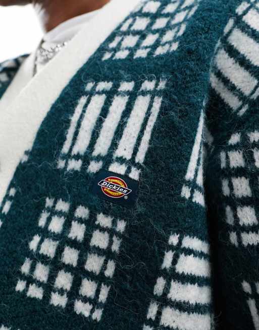 Cárdigan color crudo y verde a cuadros de punto Galva de Dickies, 3 de 4