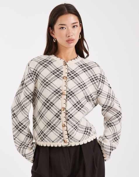 Cárdigan con patrón de rombos y ribetes de punto festón de Miss Selfridge - view 1