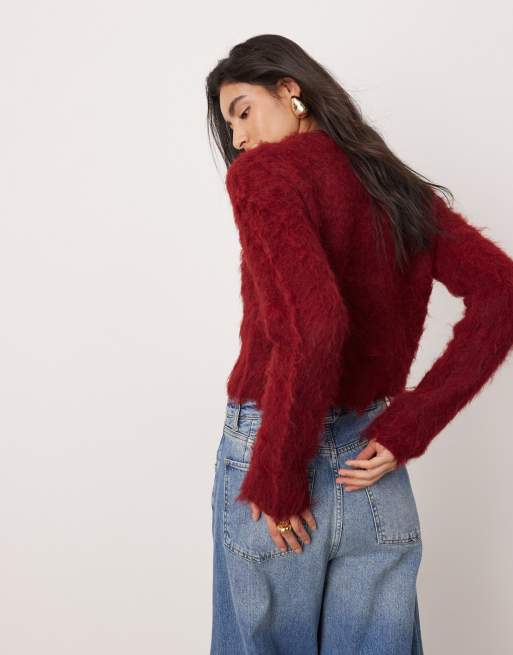 Cárdigan corto burdeos con cremallera de punto mullido de ASOS EDITION, 4 de 4