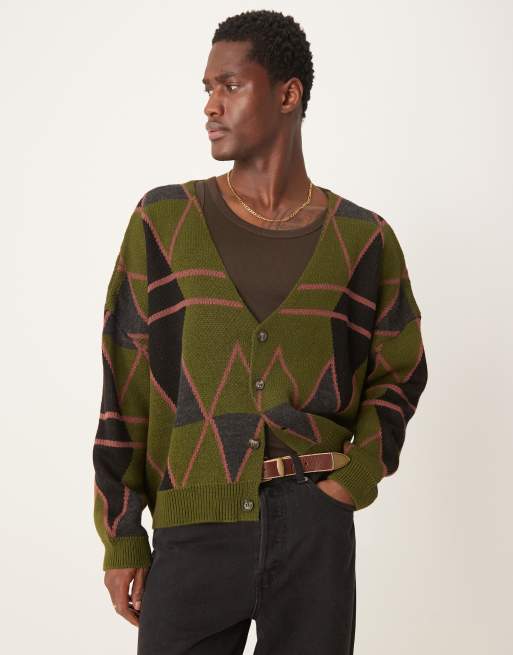 Cárdigan corto gris con patrón de rombos de punto de ASOS DESIGN