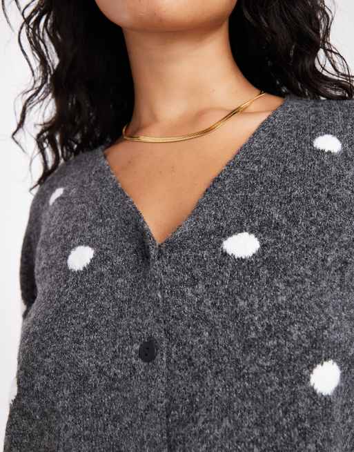 Cárdigan corto gris oscuro jaspeado con estampado de lunares de tejido suave de Vero Moda, 3 de 4