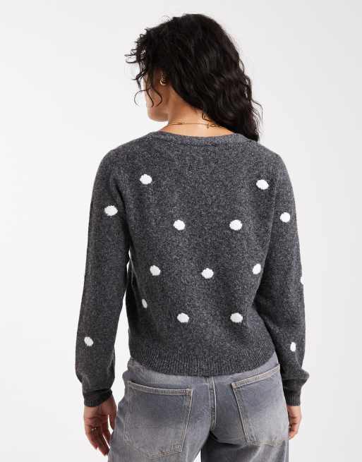 Cárdigan corto gris oscuro jaspeado con estampado de lunares de tejido suave de Vero Moda, 4 de 4