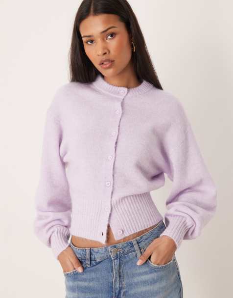 Cárdigan corto morado de punto de lana de alpaca y lana de Gina Tricot - view 1