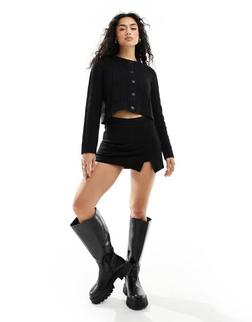 Cárdigan corto negro con cuello redondo de punto calado de ASOS DESIGN, 2 de 4