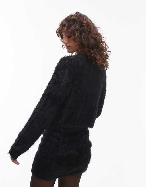 Cárdigan corto negro de punto mullido de Topshop (parte de un conjunto), 4 de 4