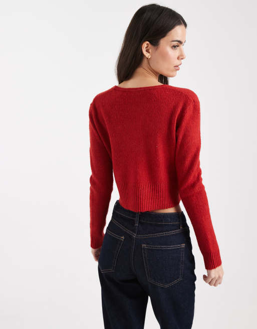 Cárdigan corto rojo de punto mullido de Miss Selfridge, 4 de 4