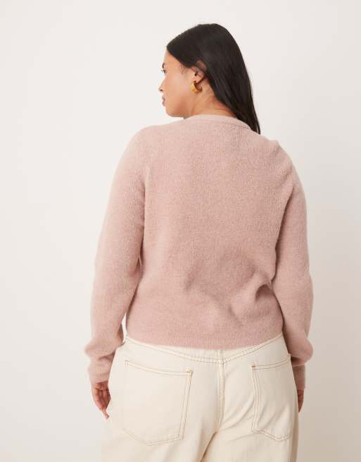 Cárdigan corto rosa claro con cuello redondo de ASOS DESIGN Curve, 2 de 4