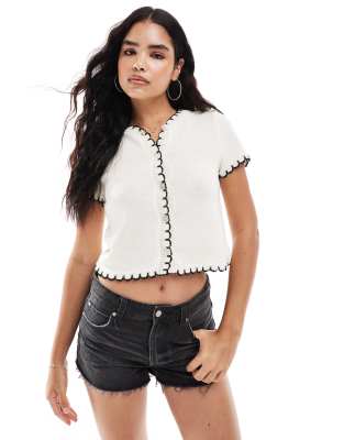 Langwyqu - Cárdigan De Manga Corta Con Botones Para Mujer, Cuello Redondo, Elegante, Con