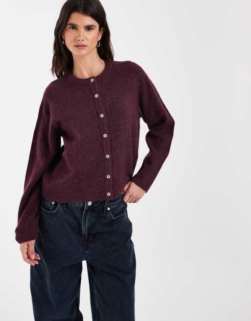 Cardigan en maille coupe carrée en prune foncé, 2 de 4