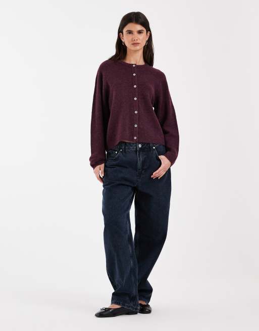 Cardigan en maille coupe carrée en prune foncé, 3 de 4