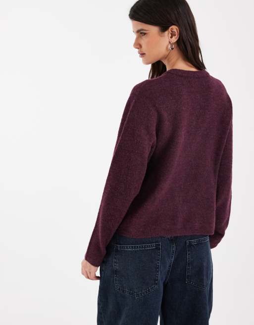 Cardigan en maille coupe carrée en prune foncé, 4 de 4