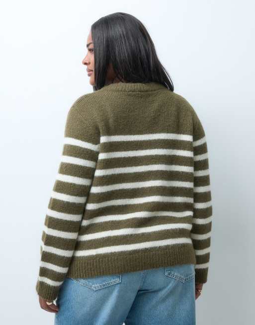 Cardigan en maille Curve à rayures marron et jaunes, 4 de 4