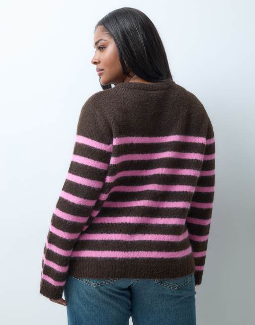 Cardigan en maille Curve à rayures marron et roses, 4 de 4