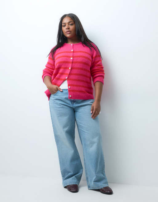 Cardigan en maille Curve à rayures rouges et roses, 4 de 4