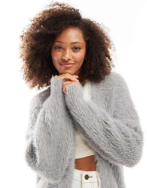 Cárdigan gris ártico de corte alargado de pelo sintético de Cotton On
