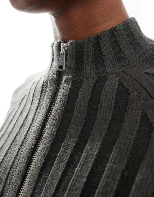 Cárdigan gris carbón con cremallera de canalé de Reclaimed Vintage, 3 de 4