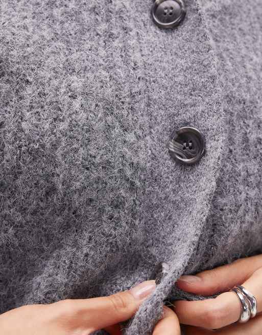 Cárdigan gris carbón con cuello de pico subido de punto mullido de Topshop, 4 de 4